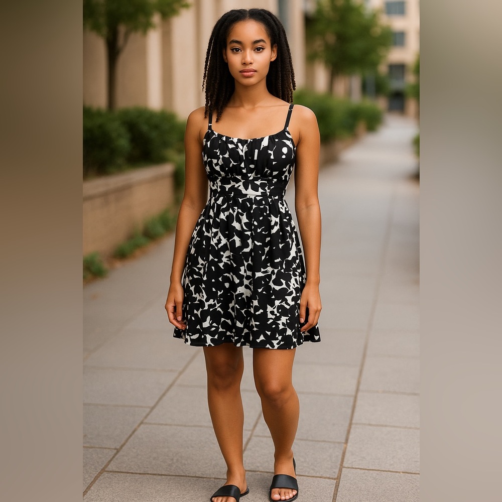 Cute Black & White Floral Sundress Size 6